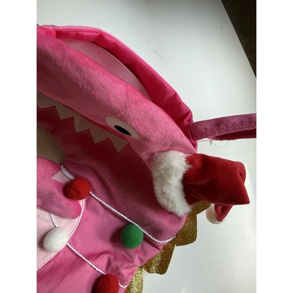 NWT‎ HOBBY LOBBY Pink Dinosaur Shaped with Pom Pom Christmas Themed Stocking
